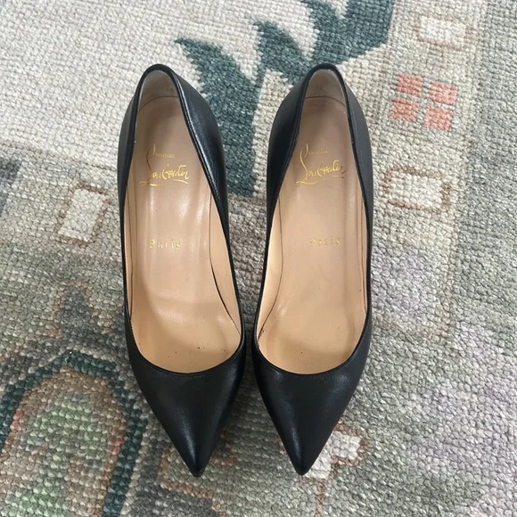 Christian Louboutin スエード サイズ36.5 クリスチャンルブタン スエード ブラック オープントゥ レッド